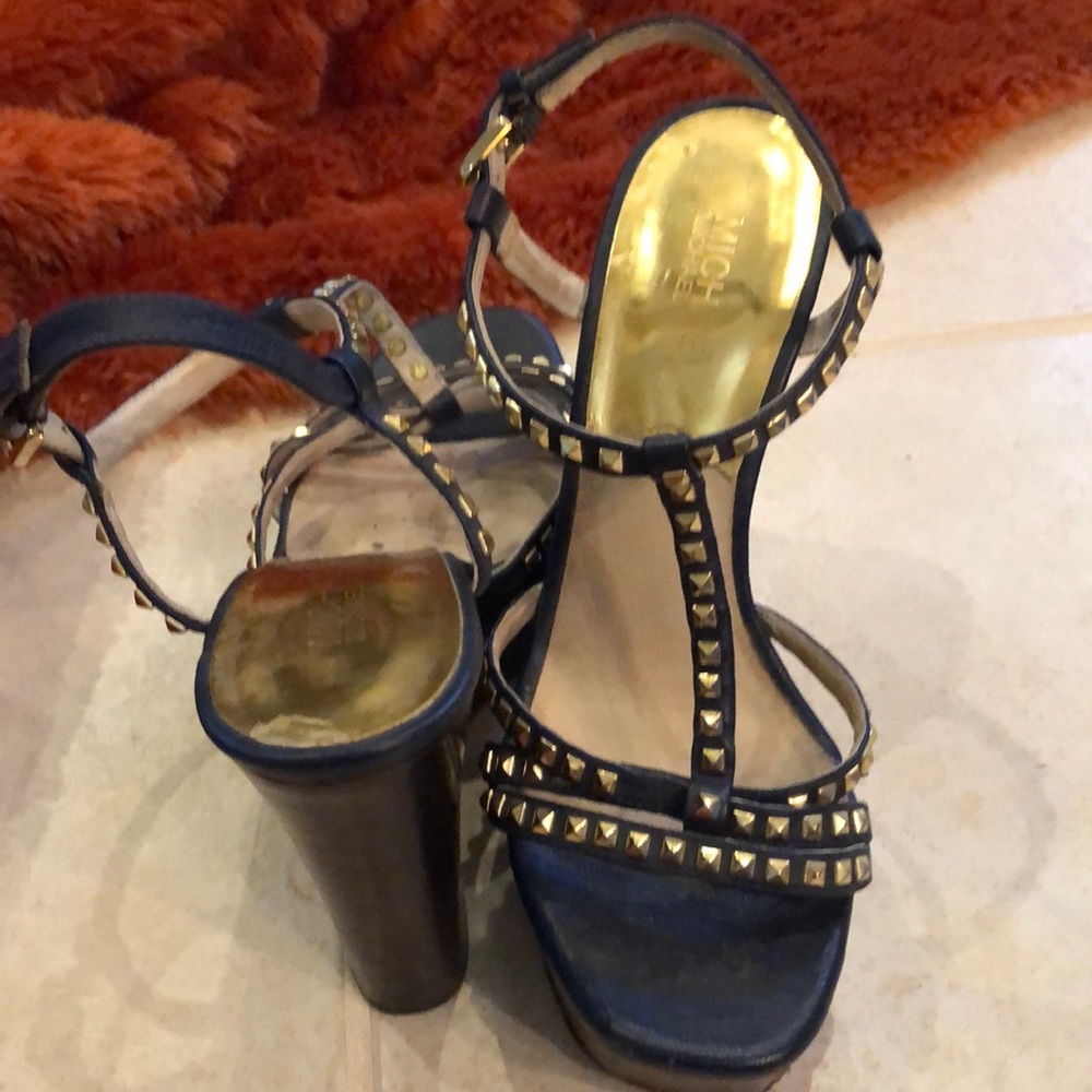💙Michael MK Gold Studs embellished adjustable ankle strap high wedge sandals